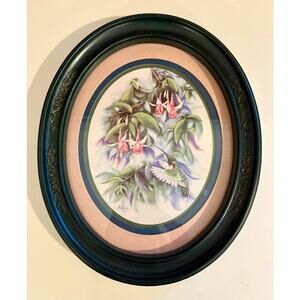 Vintage Home Interiors USA Frame Oval Hummingbird Cottagecore Print